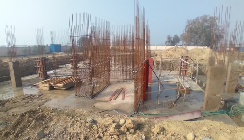 Hostel Block H1 – layout work in completed column casting work in progress 08.02.2021