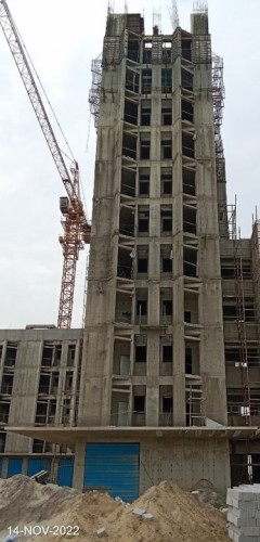 Hostel Block H5 –11th-floor slab casting completed. 11th-floor wall shuttering & steel binding work in progress.