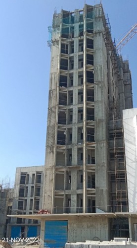 Hostel Block H5 –11th-floor wall shuttering & steel binding work in progress.