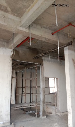 Hostel Block H5 (Internal)– Aluminum framework in progress. False ceiling work in progress.