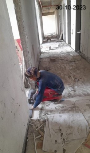 Hostel Block H3 –Floor tile work in progress.