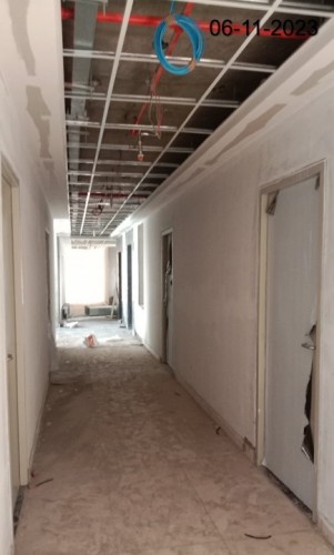 Hostel Block H5 (Internal)– Aluminum framework in progress. False ceiling work in progress.