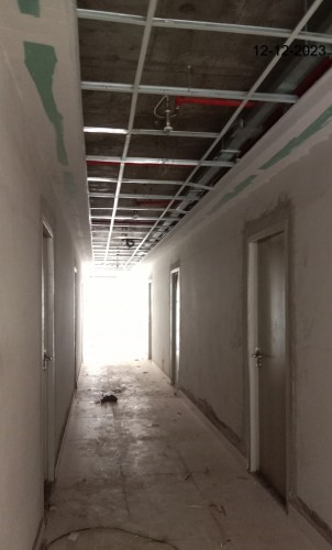 Hostel Block H4 (Internal)– Aluminium framework in progress. Tile work in progress.  Electrical fitting installation work in progress.