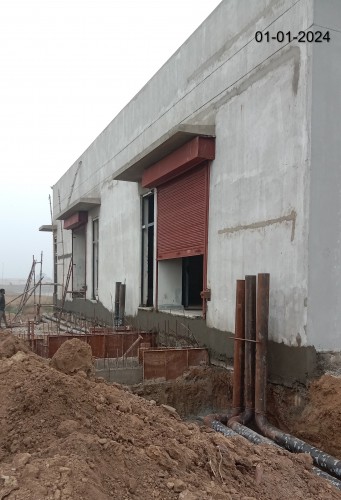 Water tank _ Plant room (Internal) –  Pipeline welding connection work in progress. Shutter installation work in progress.