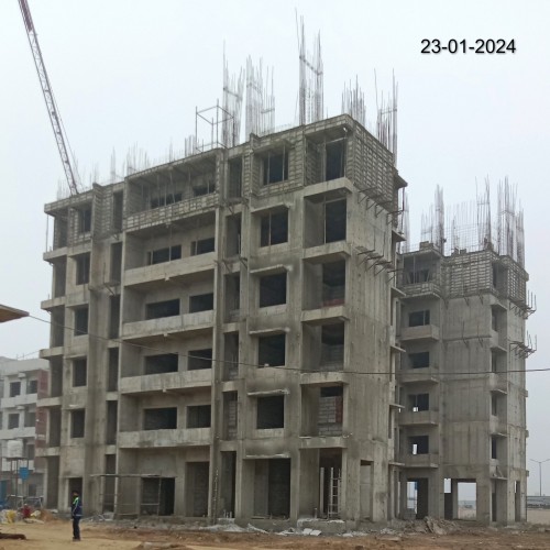 Non-Teaching Staff Residence – 5th-floor slab casting work is completed. 6th floor steel binding and shuttering work in progress. and Block work is in progress.