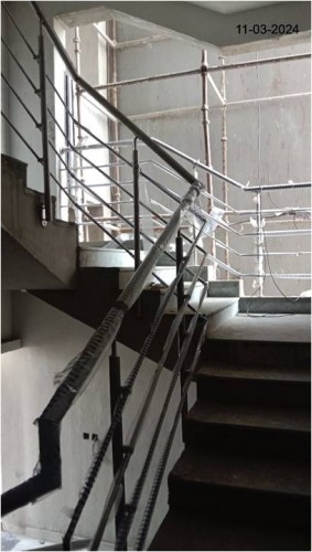 Hostel Block H5 (Internal)–Electrical wiring and testing work is in progress. Staircase railing installation work in progress. 