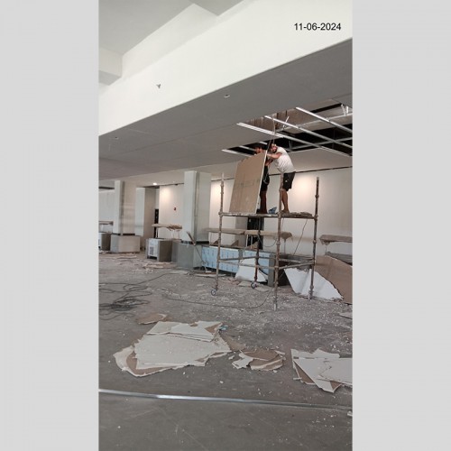 Dining block (Internal)–Cleaning work in progress. Paint work in progress. Granite work in progress. False ceiling work in progress.