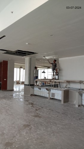 Dining block (Internal)–Cleaning work in progress. Paint work in progress. Granite work in progress. False ceiling work in progress.
