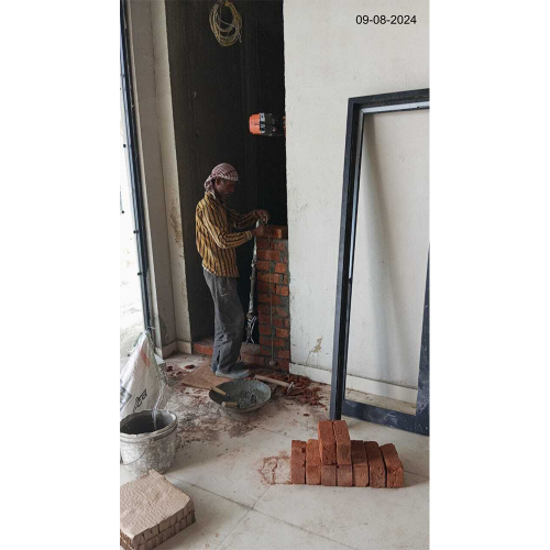 Hostel Block H3 – Paintwork in progress. Toilet Tile  work in progress. Shaft covering brickwork in progress.