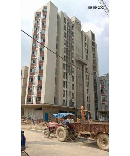 Hostel Block H3 – Paintwork in progress. Toilet Tile  work in progress. Shaft covering brickwork in progress. Electrical wiring work in progress.