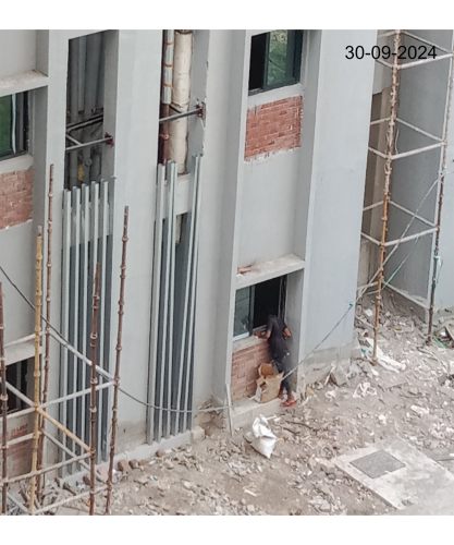 Hostel Block H5 (Internal)–Railing work in progress. Air conditioner pipe insulation work in progress. Louver installation work in progress.