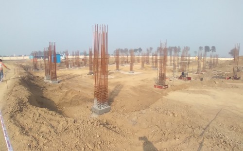 Dinning block – column steel work in progress, RCC Footing work in Completed 01.02.2021