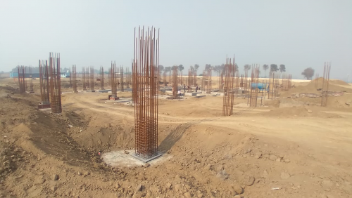 Dinning block – column steel work in progress, RCC Footing work in Completed 25.01.2021