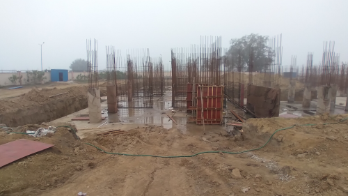 Hostel Block H1 – layout work in completed column casting work in progress 16.02.2021